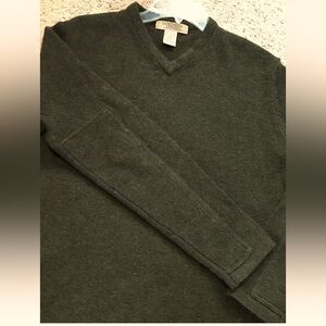 Northern Apparel LambsWool nylon OLIVE GREEN VNeck Sweater ELBOW PATCHES mens S